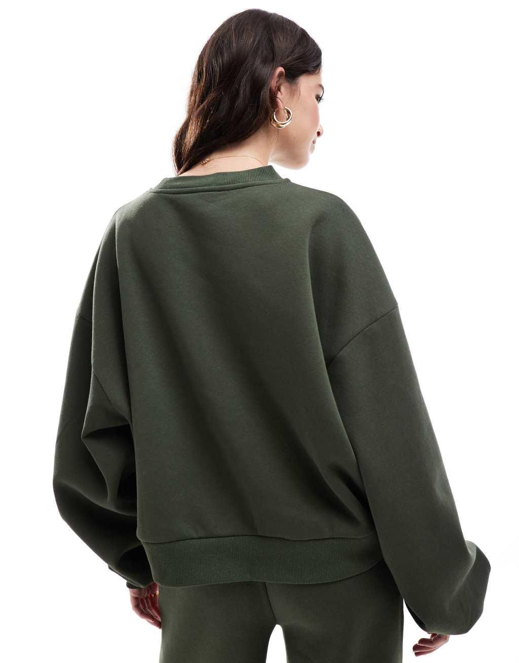 ASOS DESIGN balloon sleeve sweatshirt in green - part of a set Product Image