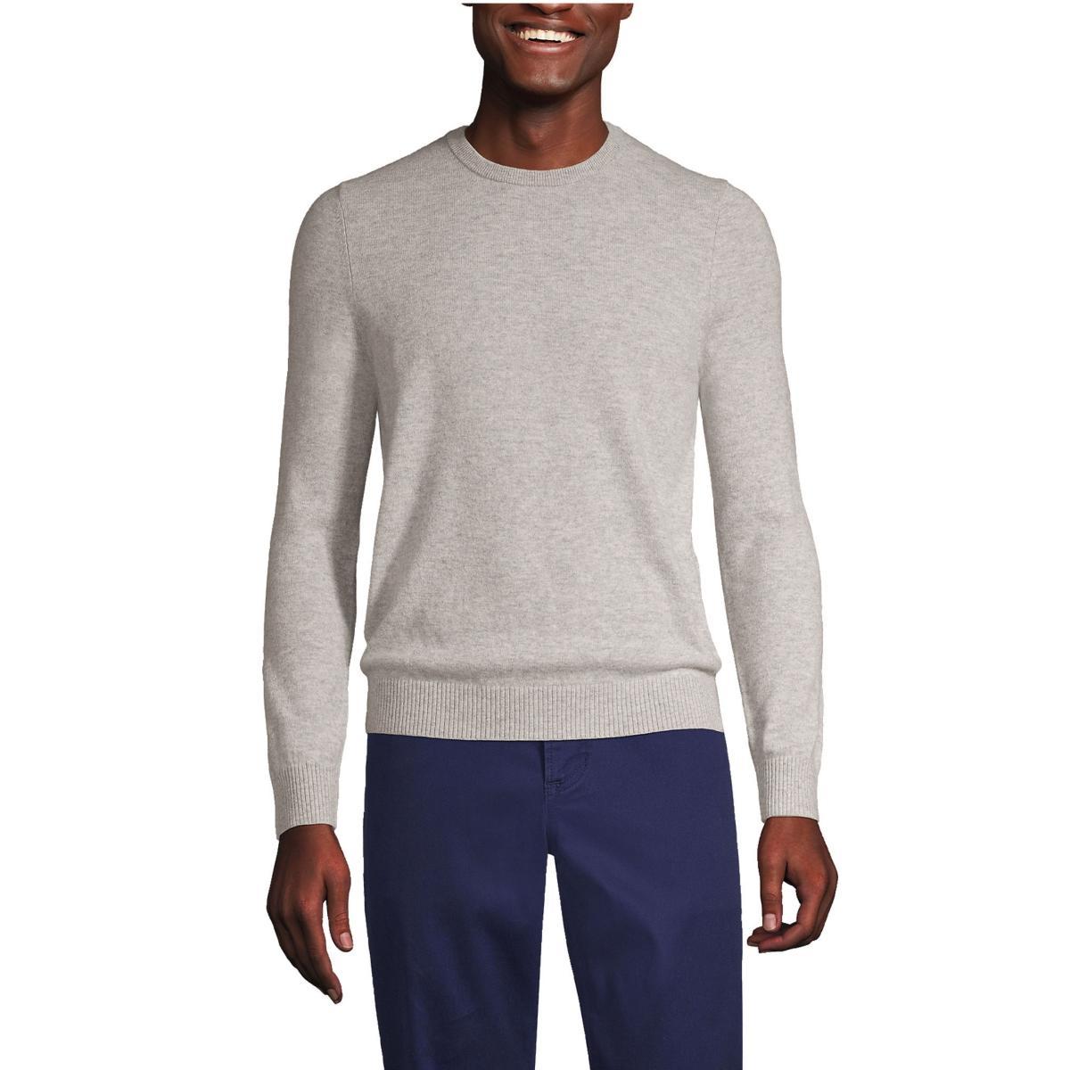 Men's Lands' End Fine-Gauge Cashmere Crewneck Sweater, Size: Small, Grey Heather Product Image
