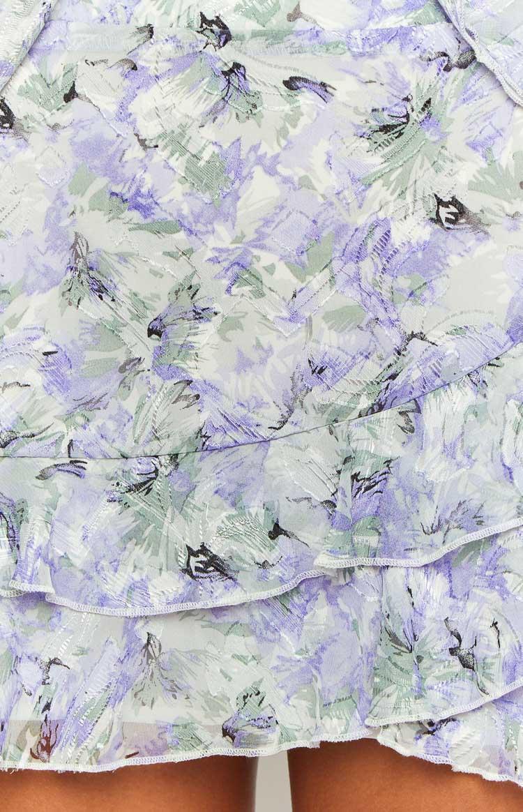 Caspian Purple Floral Print Chiffon Mini Skirt Product Image