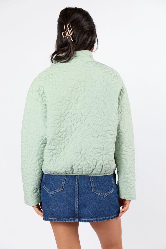 Full Bloom Sage Flower Quilted Zip Up Jacket FINAL SALE Product Image