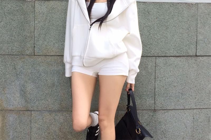 Spaghetti Strap Plain Romper / Zip Hoodie Product Image