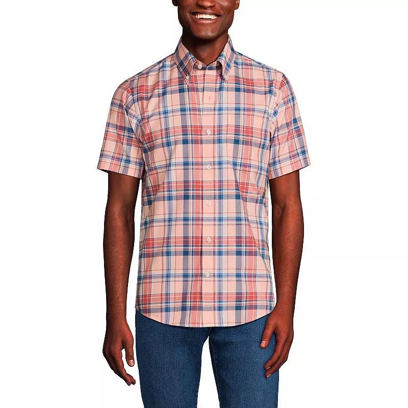Big & Tall Lands' End No-Iron Button-Down Shirt, Men's, Size: Large Tall, Rain Blue Windowpane Product Image