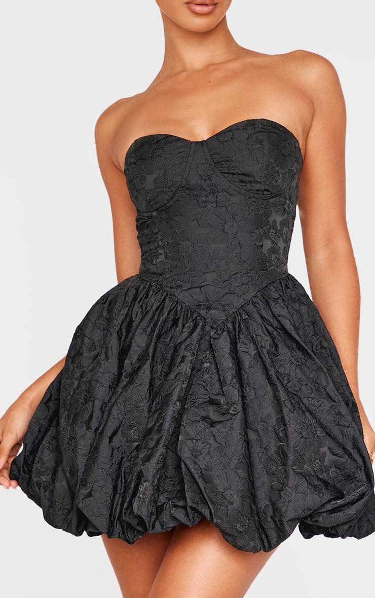 Petite Black Bandeau Jacquard Puffball Mini Dress Product Image