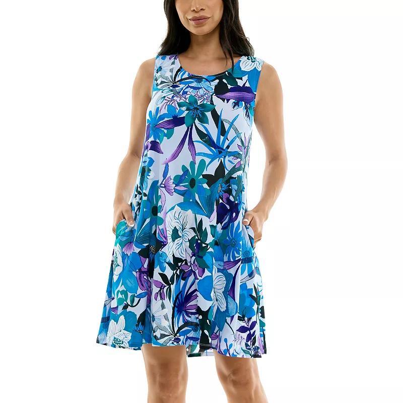 Women's Nina Leonard Puff Print Pocket Trapeze Dress, Size: Small, True Green Ivory Product Image