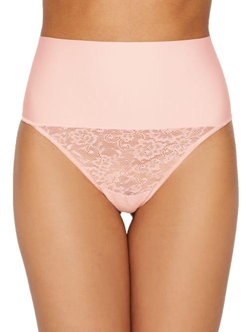 Maidenform Firm Control Shapewear Tame Your Tummy Lace Thong Panty 0049, Women's, Size: Medium, Nude Transparent Lace Product Image