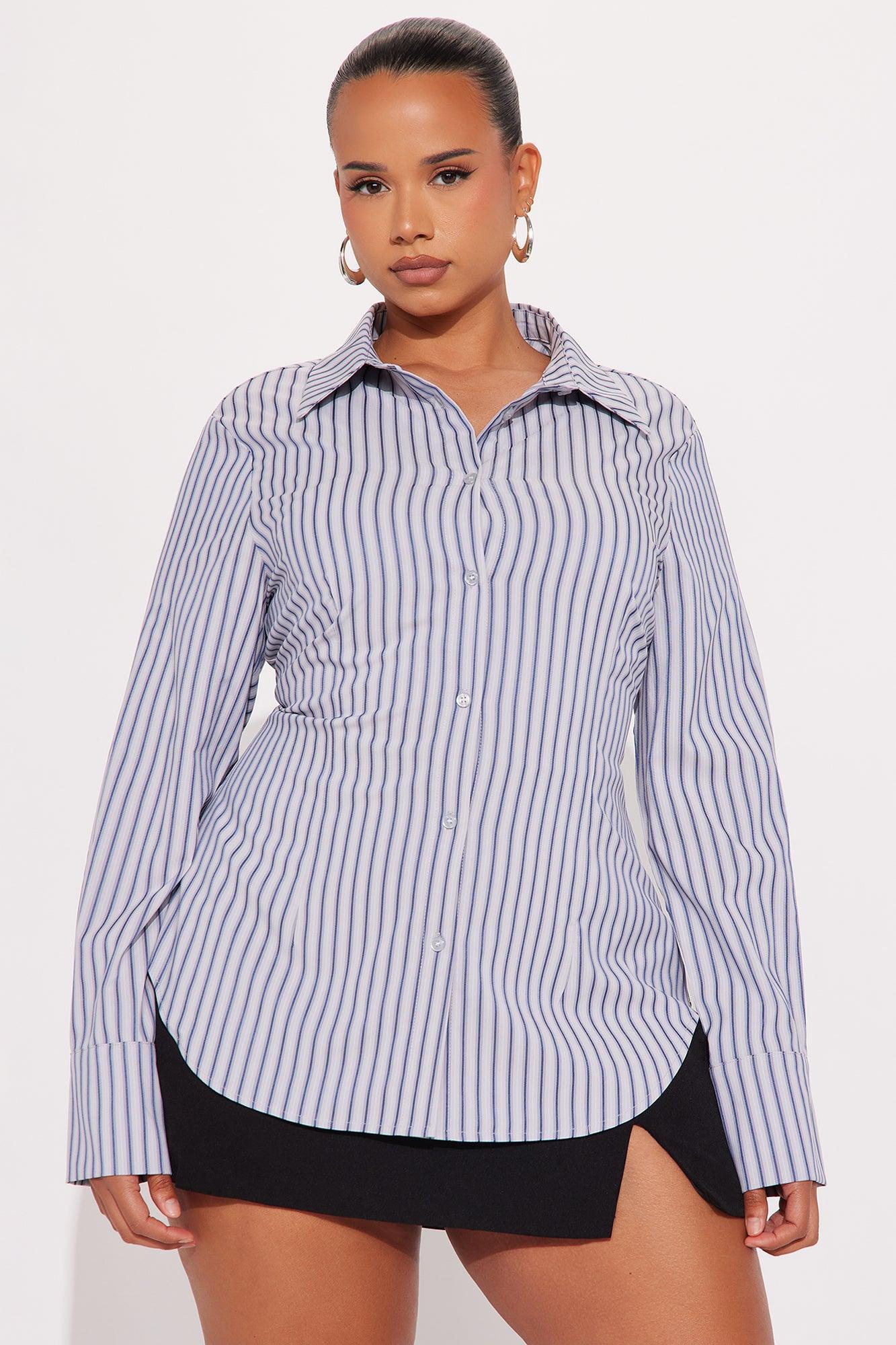 Mira Striped Poplin Shirt - Blue/combo Product Image
