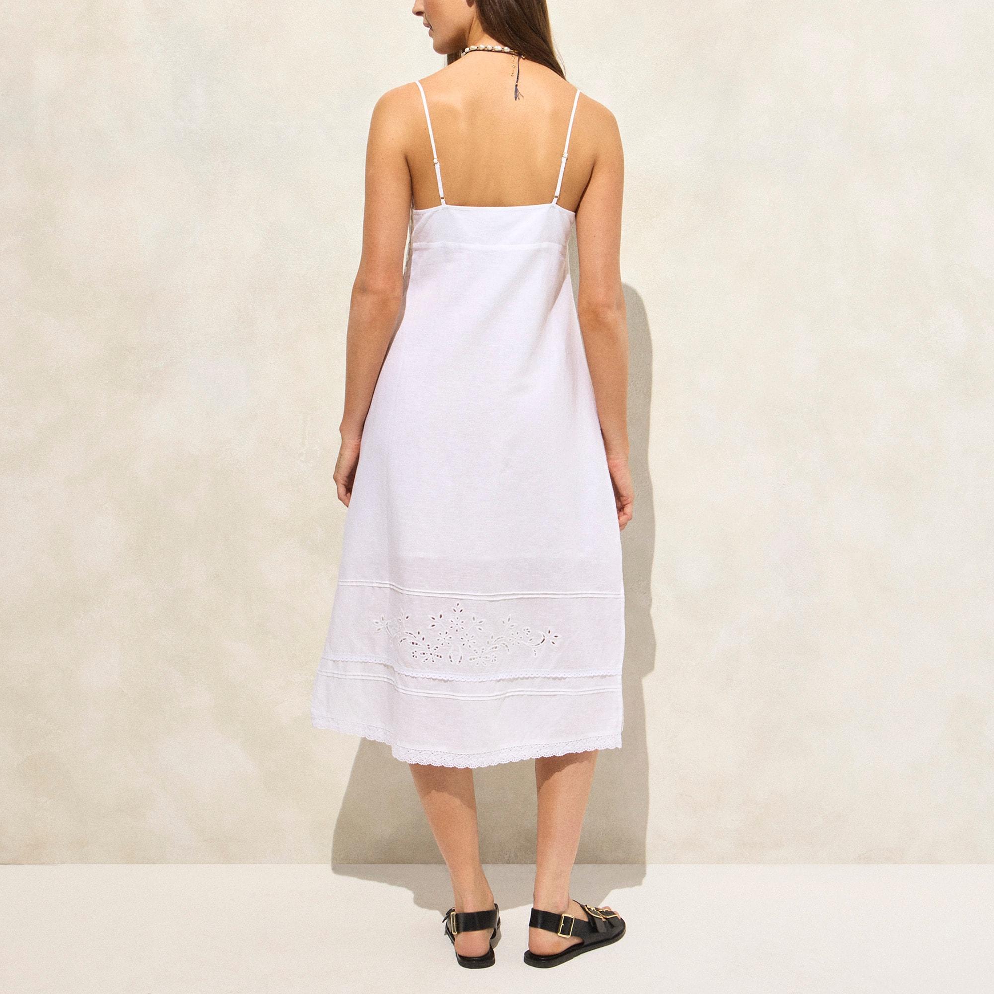 Eyelet midi dress in linen-cotton blend Product Image