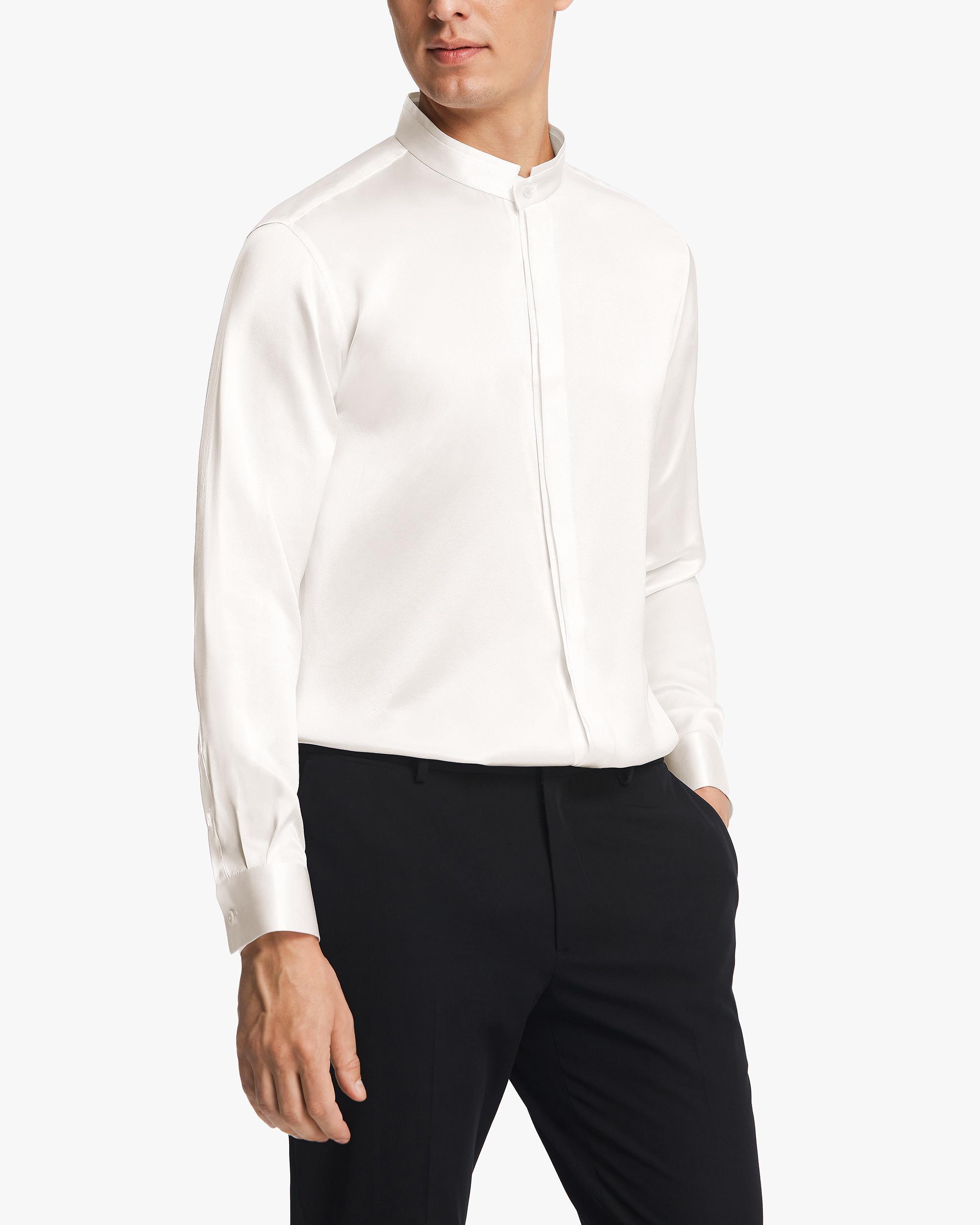 Classic Concealed Placket Silk Men Shirt Product Image