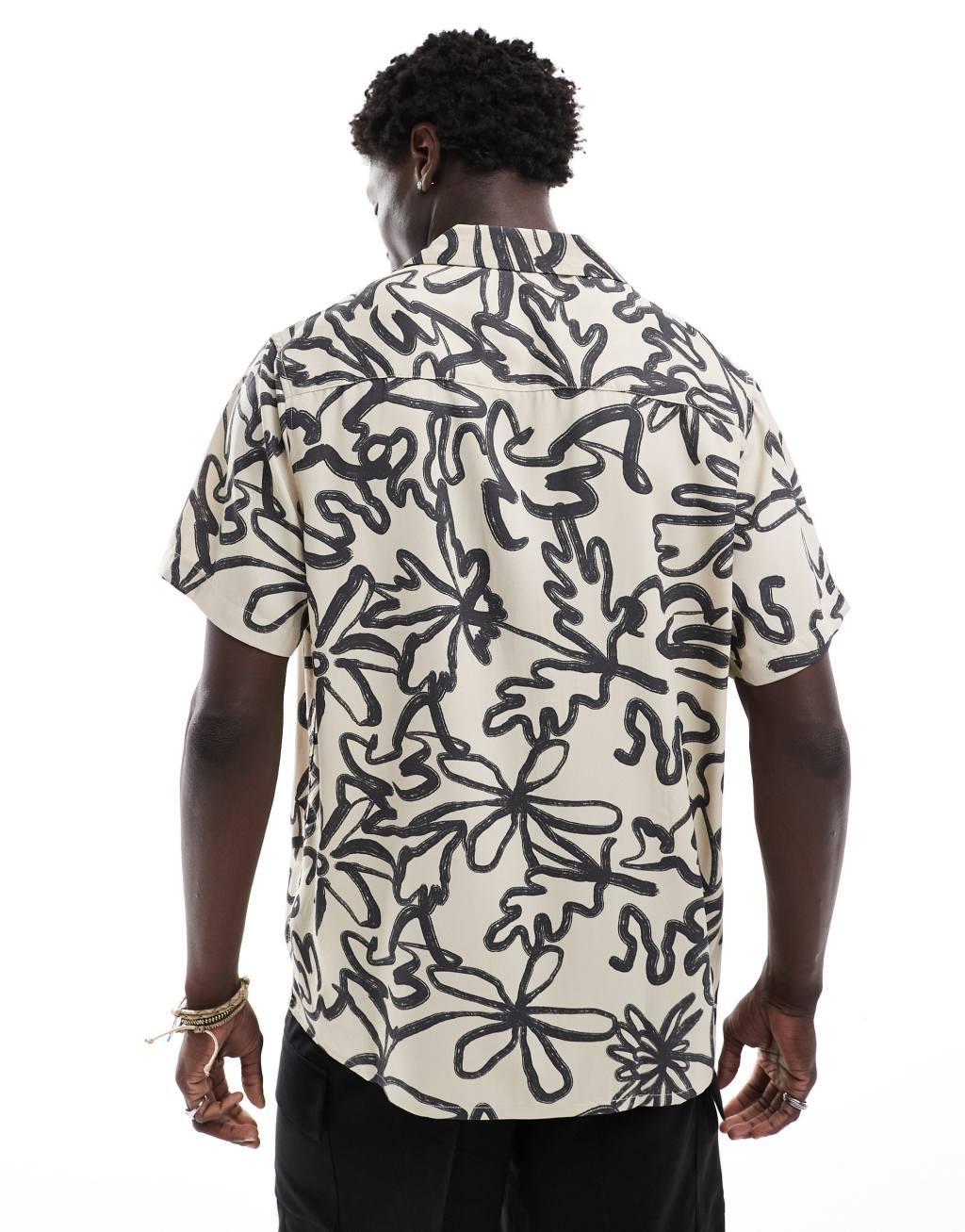 ASOS DESIGN relaxed camp collar shirt with floral line drawing Product Image