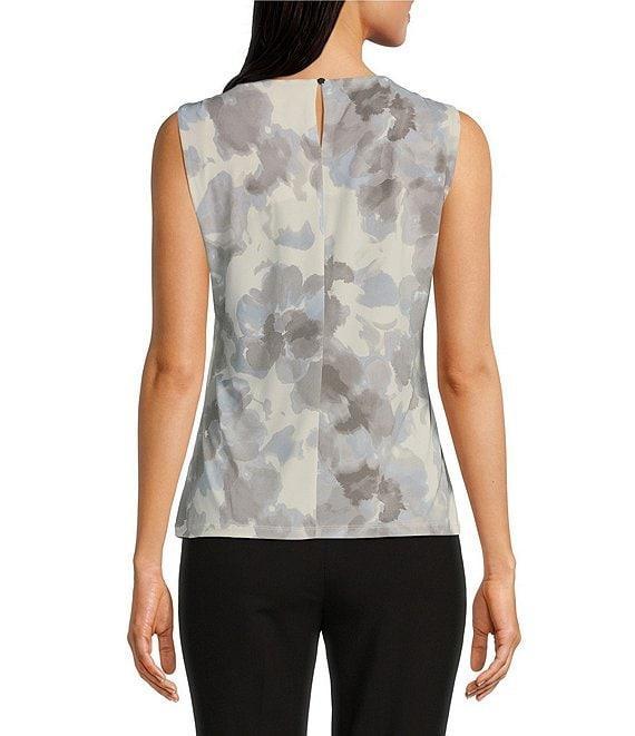 Calvin Klein Floral Printed Matte Jersey Pleated Crew Neck Cami Product Image