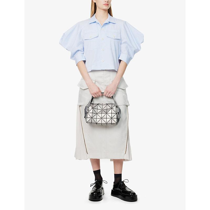 SACAI Womens  Stripe Cropped Cotton-poplin Shirt In L/blue Stripe Product Image