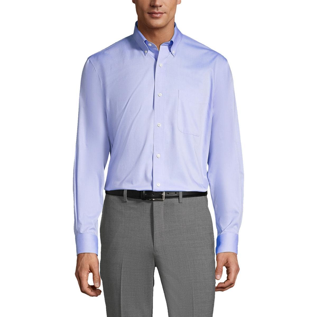 Lands End Mens Traditional Fit Solid No Iron Supima Pinpoint Buttondown Collar Dress Shirt Product Image