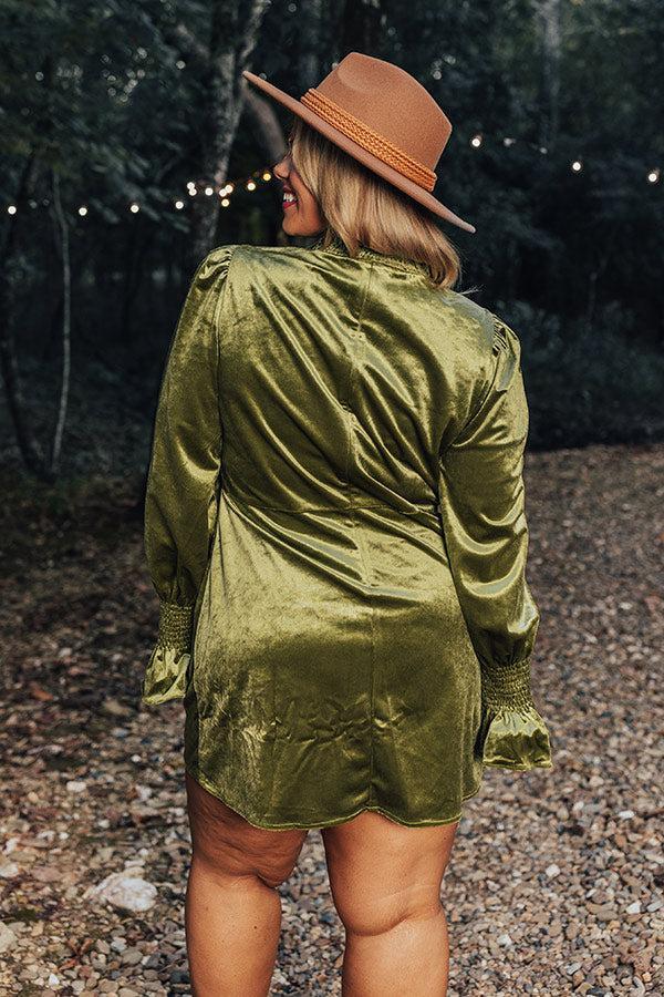 Fashionably Late Velvet Mini Dress In Olive Curves Product Image