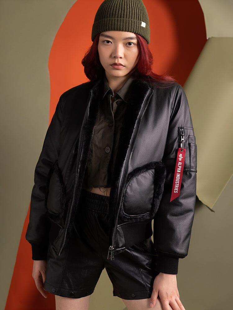 WOMEN'S REVERSIBLE FAUX LEATHER MA-1 BOMBER JACKET - CHOCOLATE / S Product Image