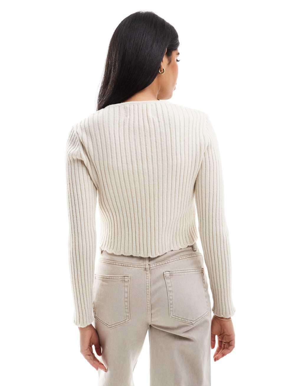 Stradivarius STR tie front cardigan in ecru Product Image