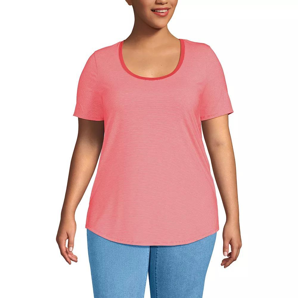 Plus Size Lands' End Short Sleeve Scoop Neck Tunic T-Shirt, Women's, Size: 1XL, Julep Pinstripe Product Image
