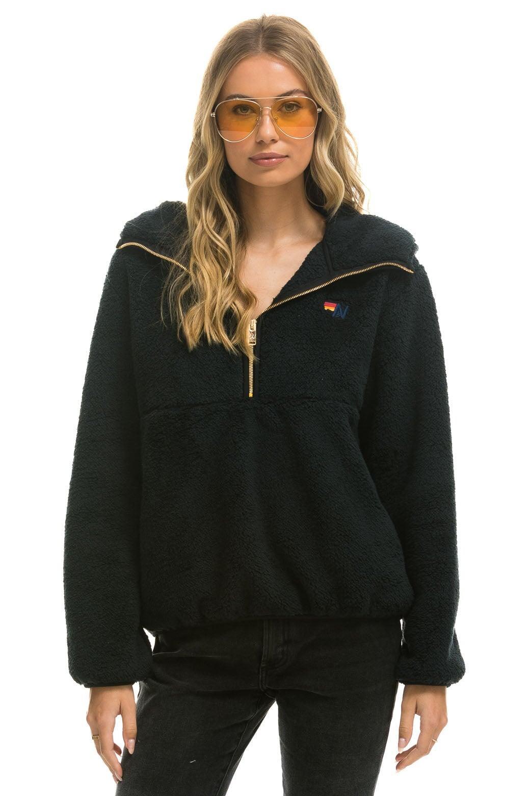 TEDDY UNISEX HOODED HALF ZIP JACKET - BLACK Unisex Product Image