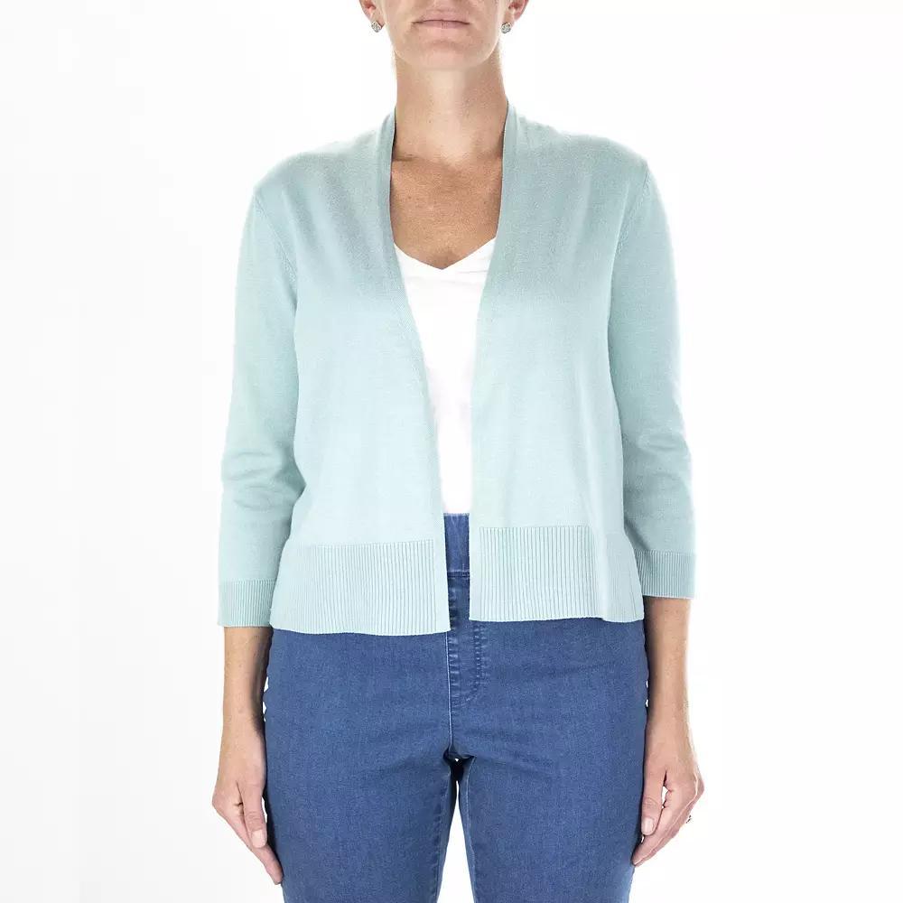 Women's Nina Leonard Classic Open-Front Bolero Cardigan, Size: Medium, Misty Blue Product Image