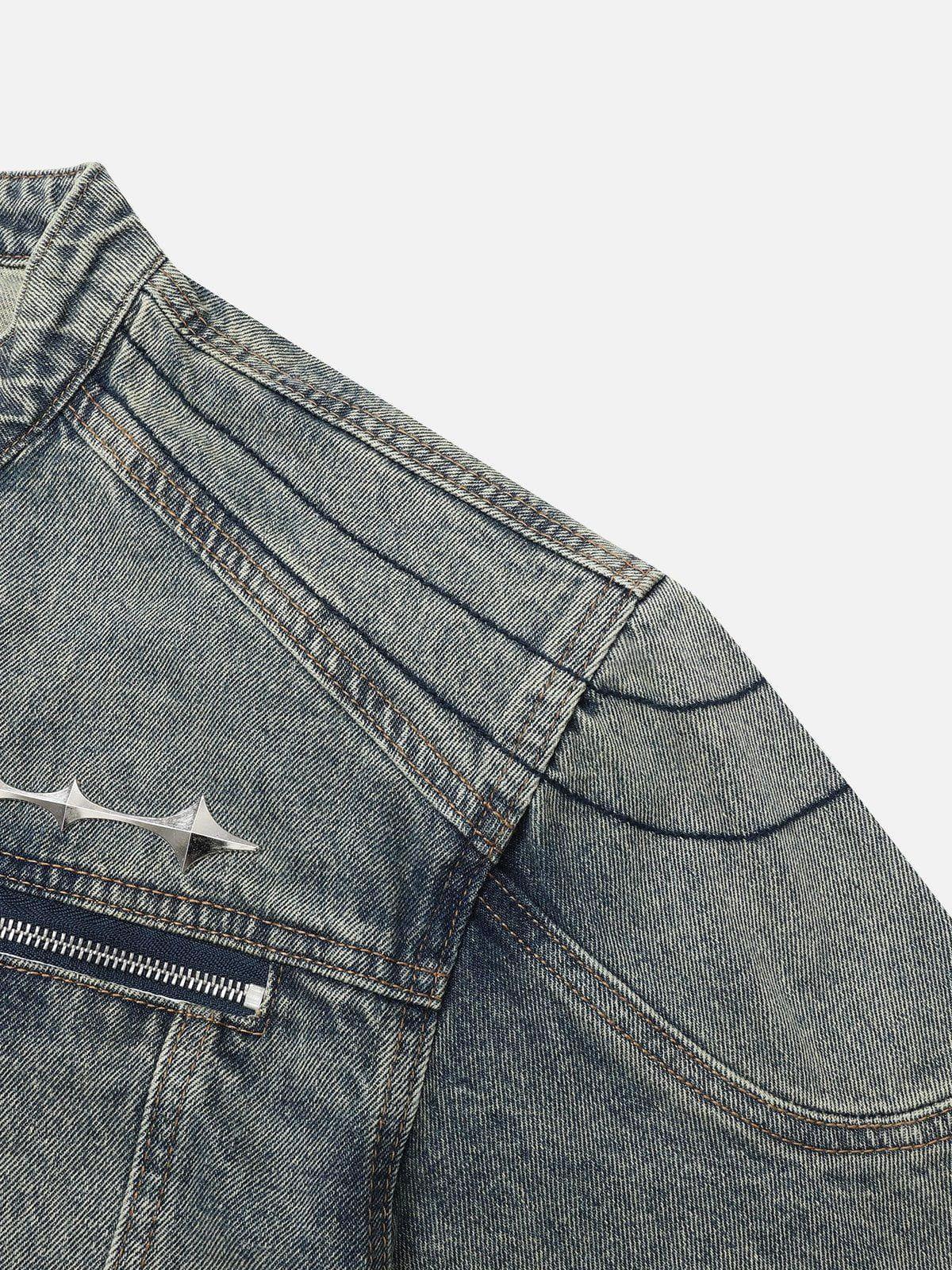 Aelfric Eden Cropped Washed Denim Racing Jacket Product Image