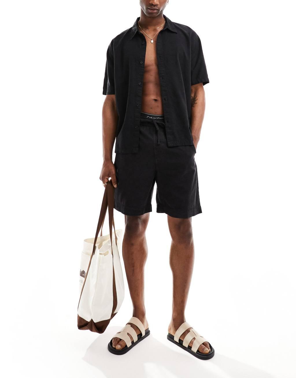 Bershka linen look shorts in black - part of a set Product Image