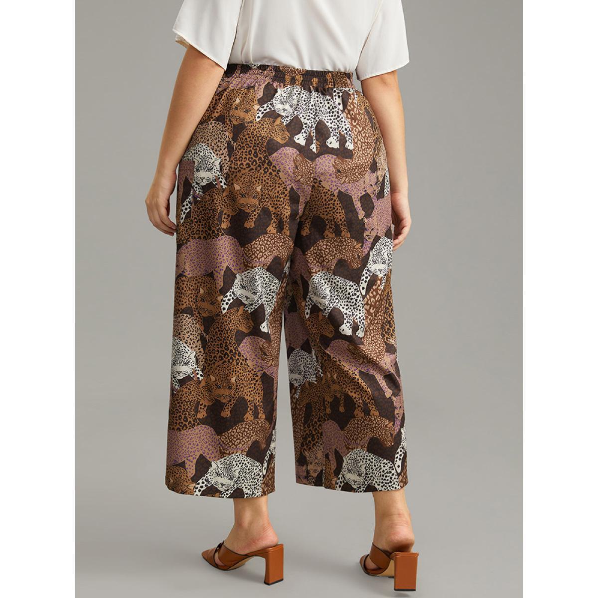 Plus Size Leopard Print Elastic Waist Straight Leg Pants Women Multicolor Casual Wide Leg High Rise Dailywear Pants BloomChic 28/5X Product Image