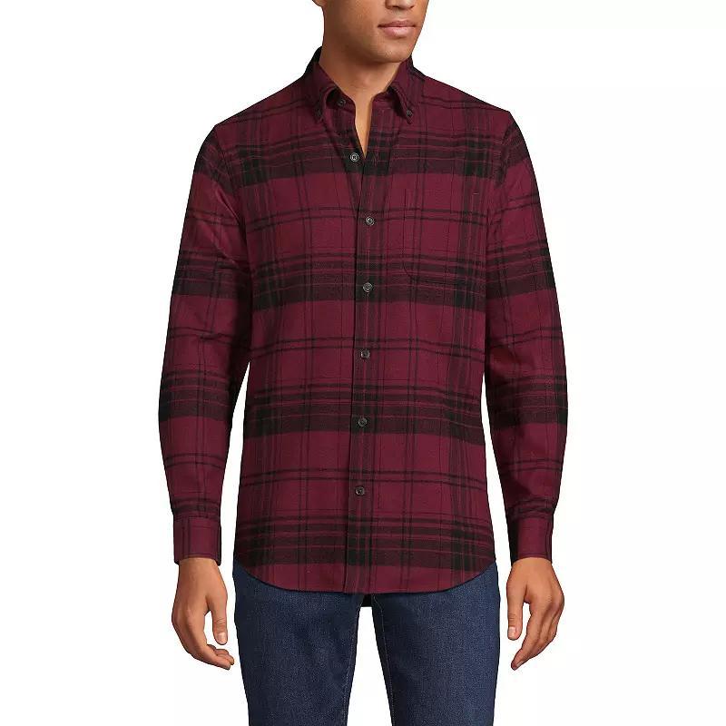 Men's Lands' End Traditional-Fit Flagship Flannel Shirt, Size: XL, Navy Green Plaid Product Image