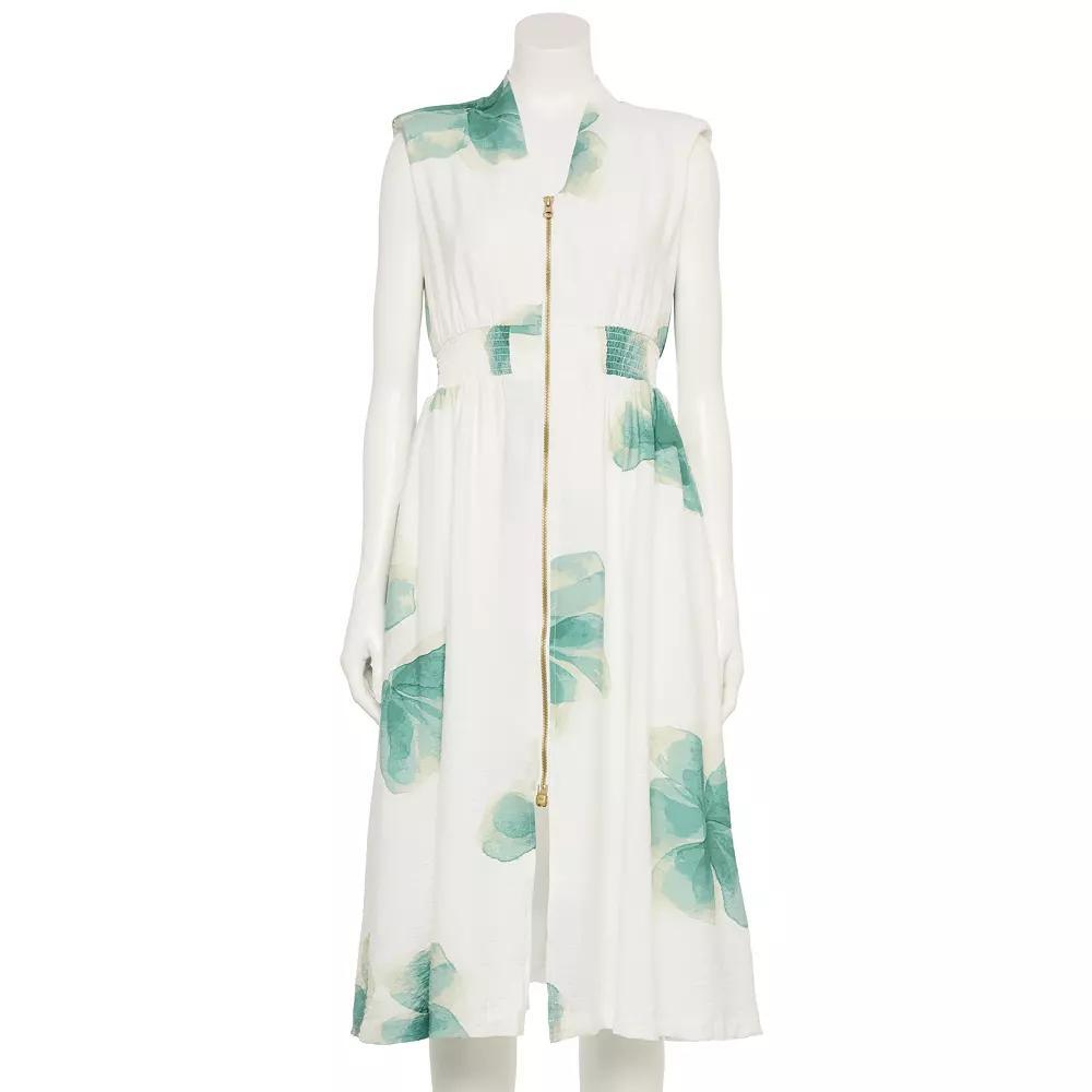 Women's Nine West Adaptive Zip Front Midi Dress, Size: Small, White Anna Blooms Product Image