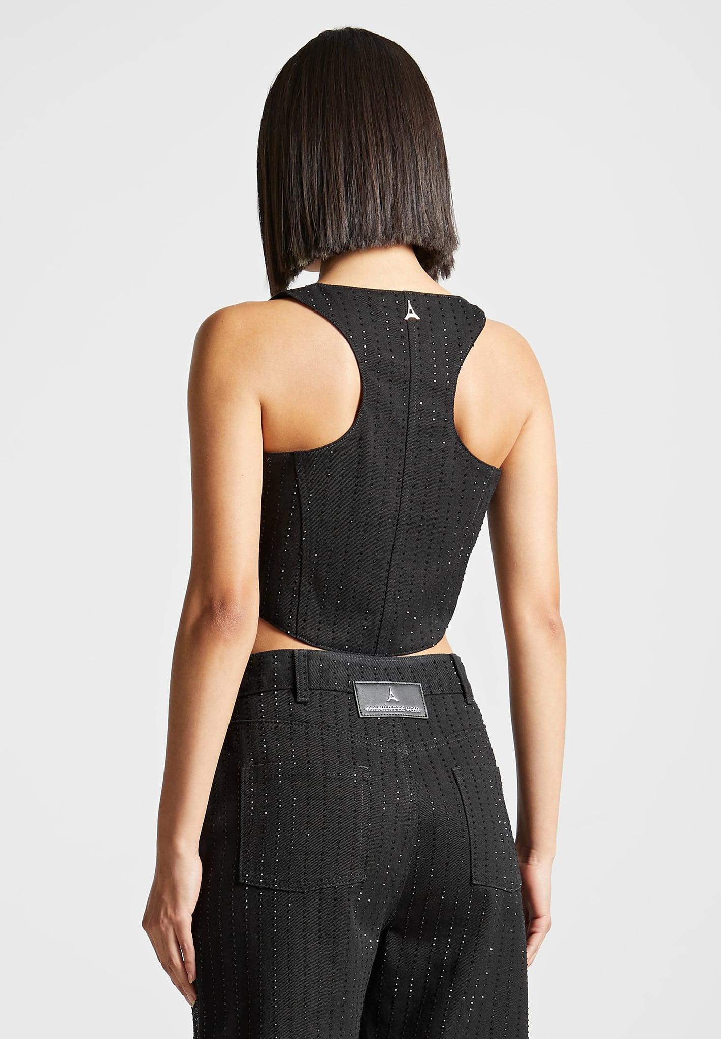 Rhinestone Denim Corset - Black Female Product Image