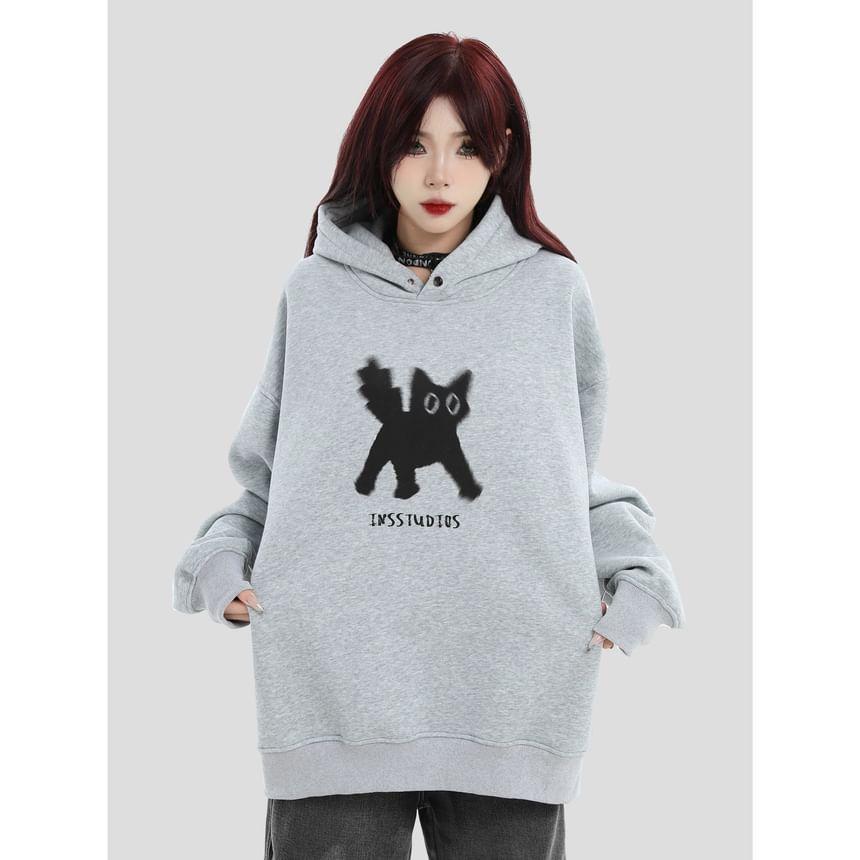Couple Matching Cat Print Loose Fit Hoodie Product Image