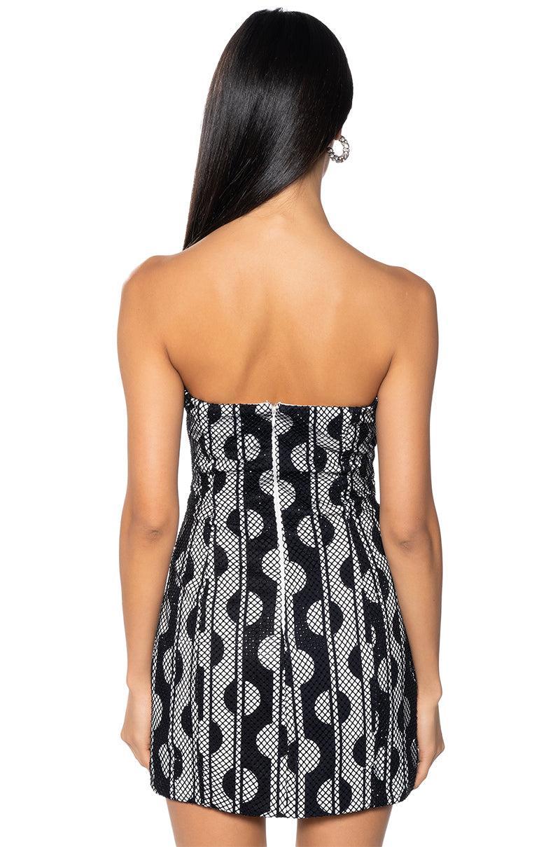 RETRO PRINTED MESH RHINESTONE MINI DRESS Product Image