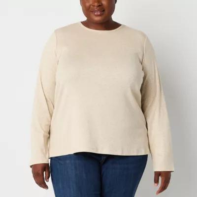 Liz Claiborne Womens Plus Crew Neck Long Sleeve T-Shirt Product Image