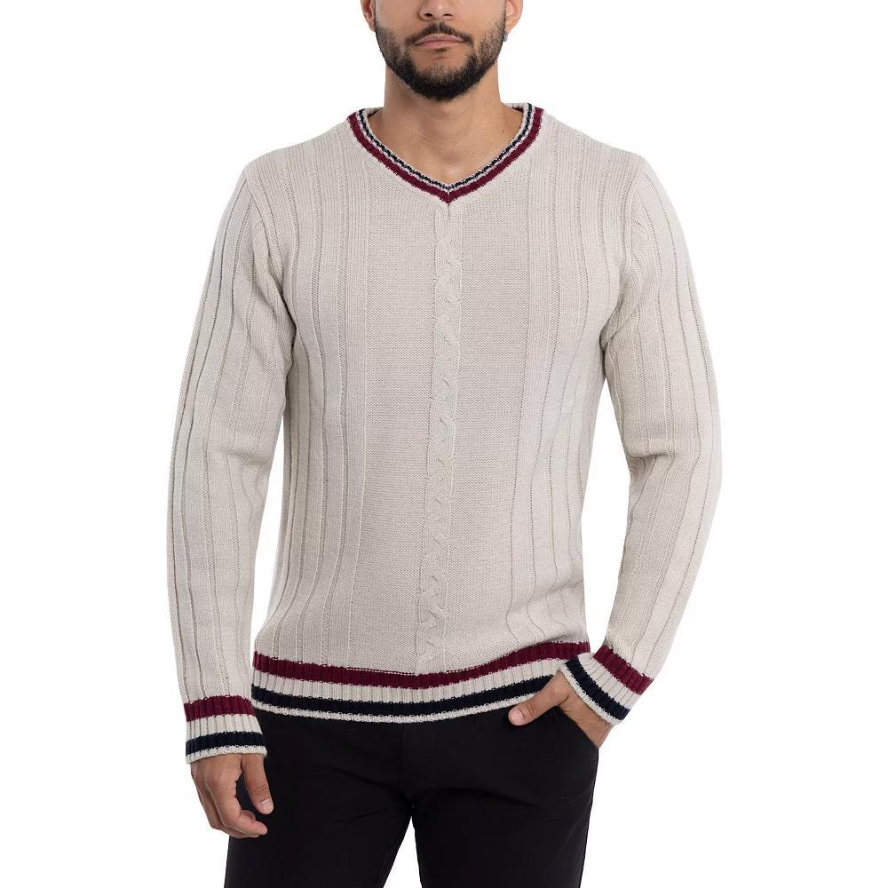 Men's Xray Cable Knit Tipped V-Neck Sweater, Size: Large, Grey Product Image