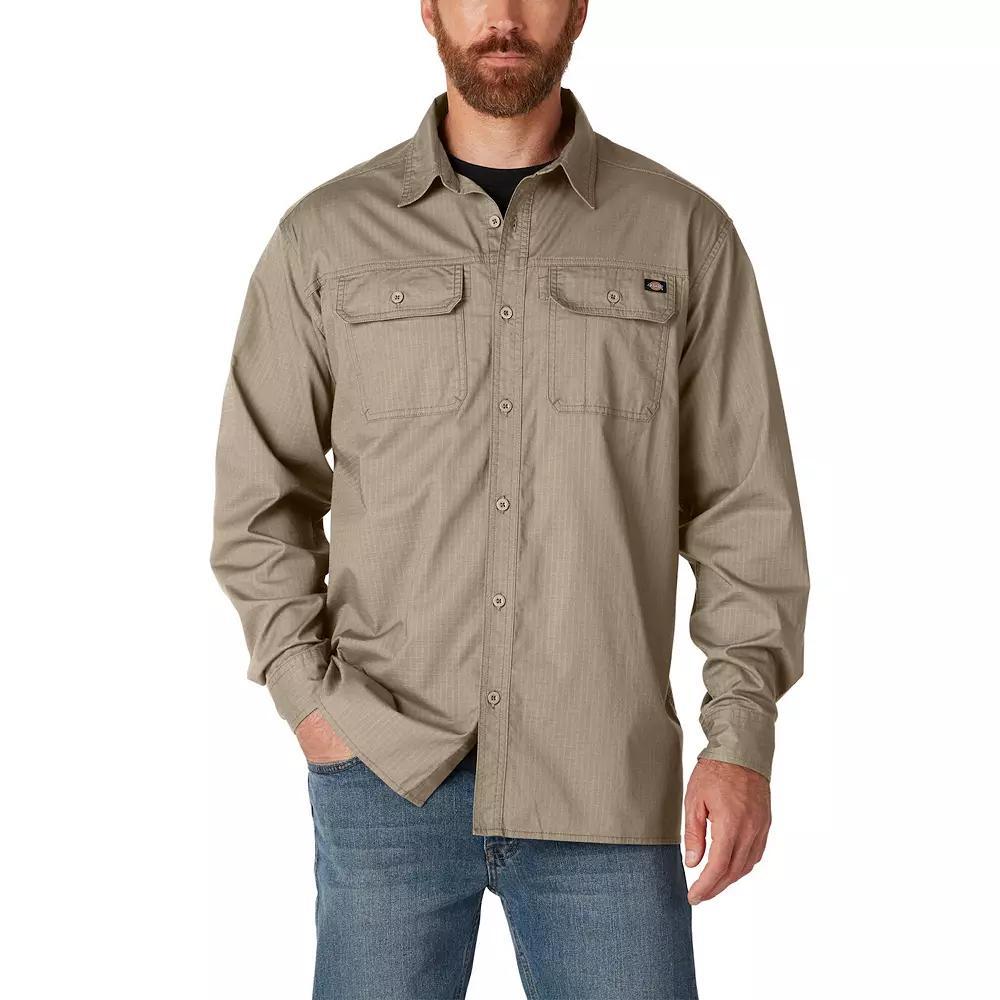 Men's Dickies FLEX Relaxed-Fit Ripstop Flannel Button-Down Shirt, Size: XL, Rinsed Desert Brown Product Image