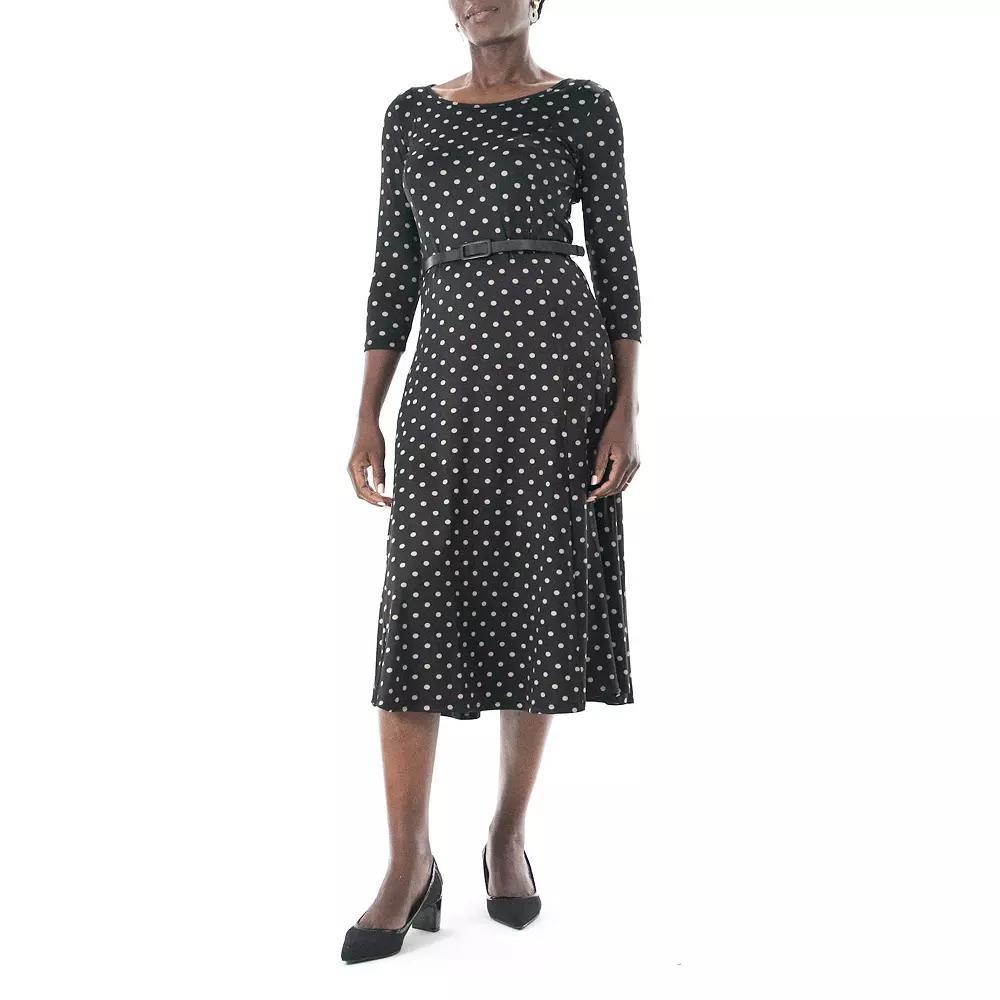 Women's Nina Leonard Sylvia Three-Quarter Sleeve Belted Dress, Size: XL, Black Mink Product Image