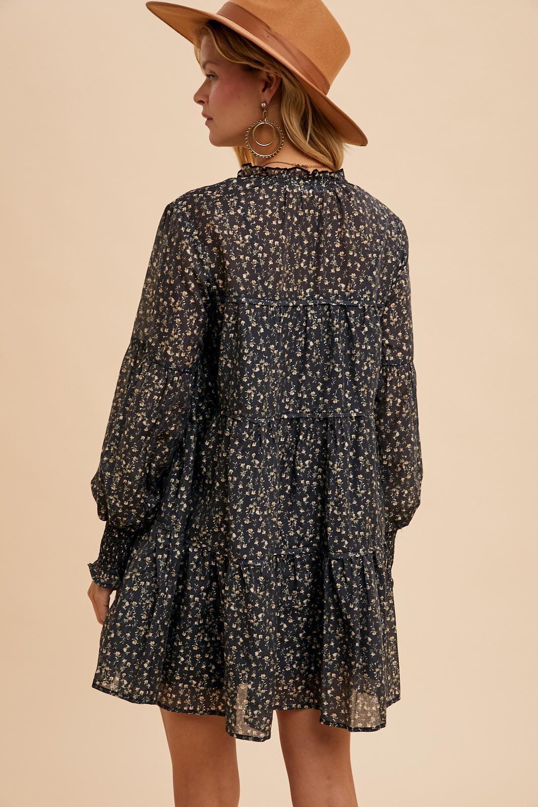 Ruffled Mock-Neck Dress Product Image