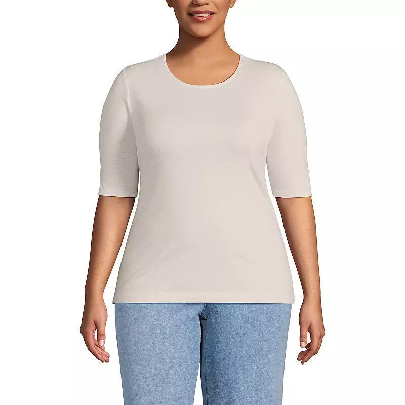 Plus Size Lands' End Elbow Sleeve Jersey Crewneck Top, Women's, Size: 1XL, White Green Stripe Product Image