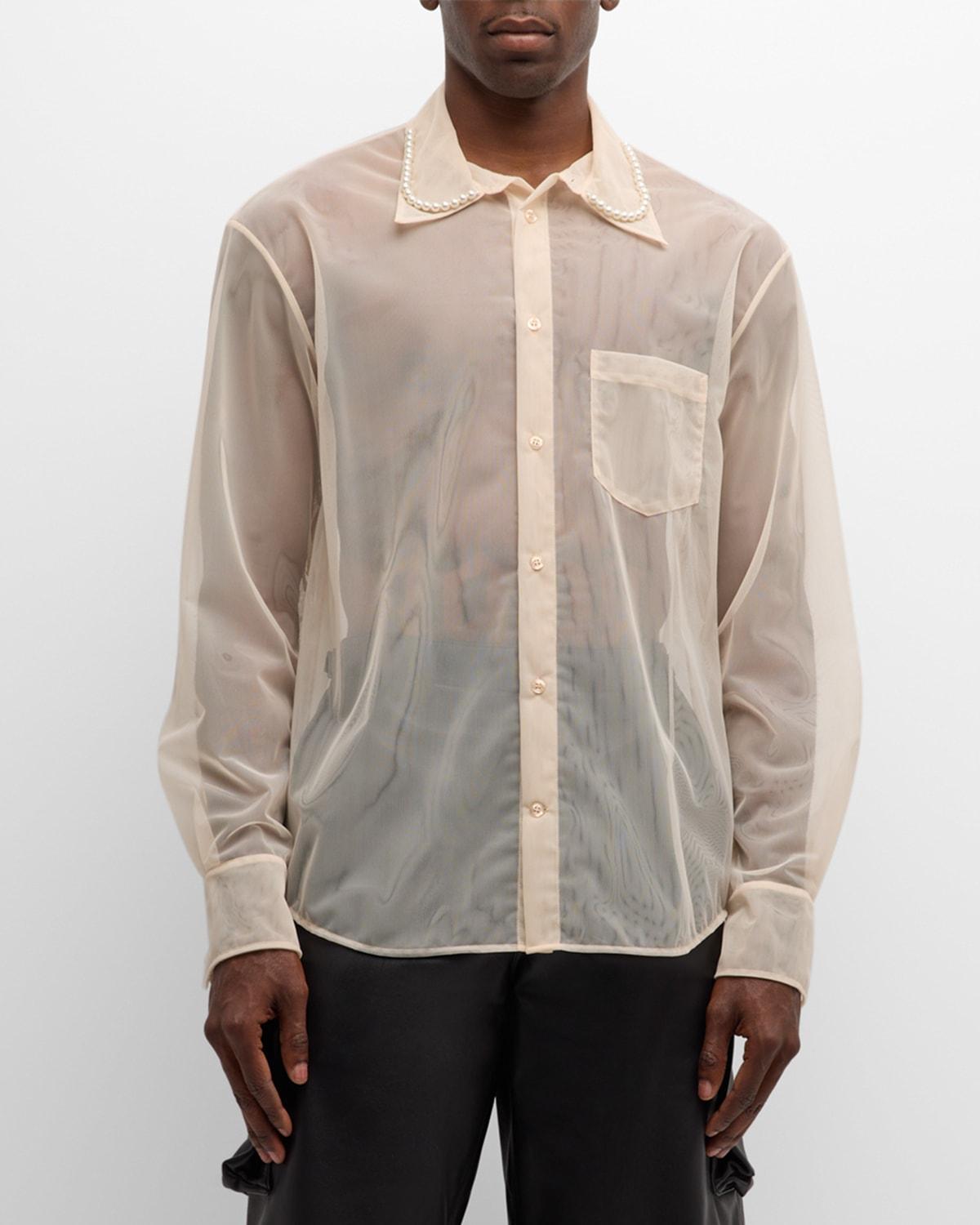 Mens Sheer Button-Down Shirt with Beading Product Image