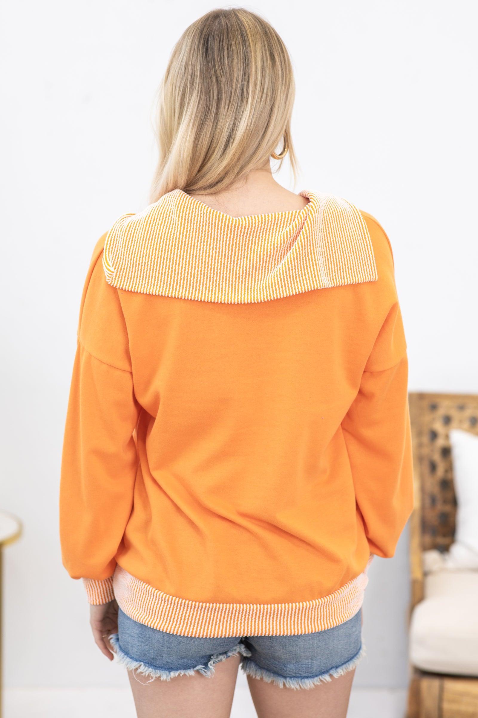 Orange Long Sleeve Rib Detail Knit Top Product Image