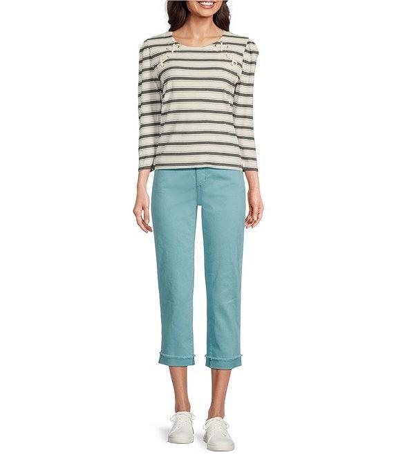 Code Bleu Soho High Rise Skinny Leg Double Waistband Frayed Capri Jeans Product Image