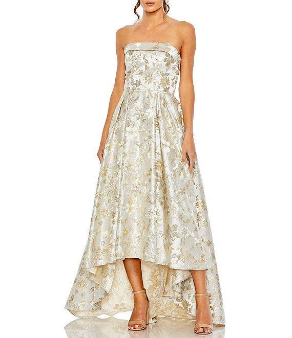 Mac Duggal Floral Jacquard Strapless Sleeveless High-Low Hem Gown Product Image