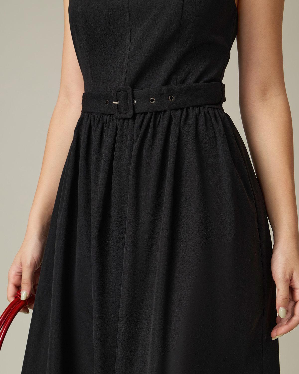 Black Square Neck Ruched Slip Midi Dress Product Image