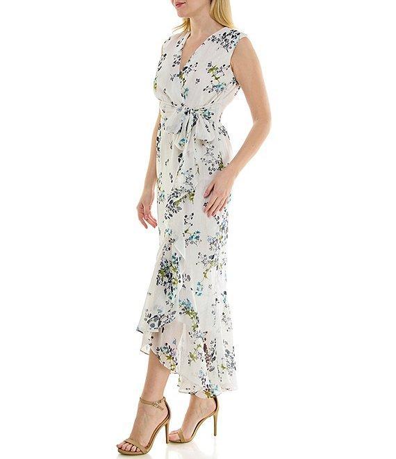 Moda Tara Sleeveless Floral Chiffon Ruffled Faux Wrap Maxi Dress Product Image