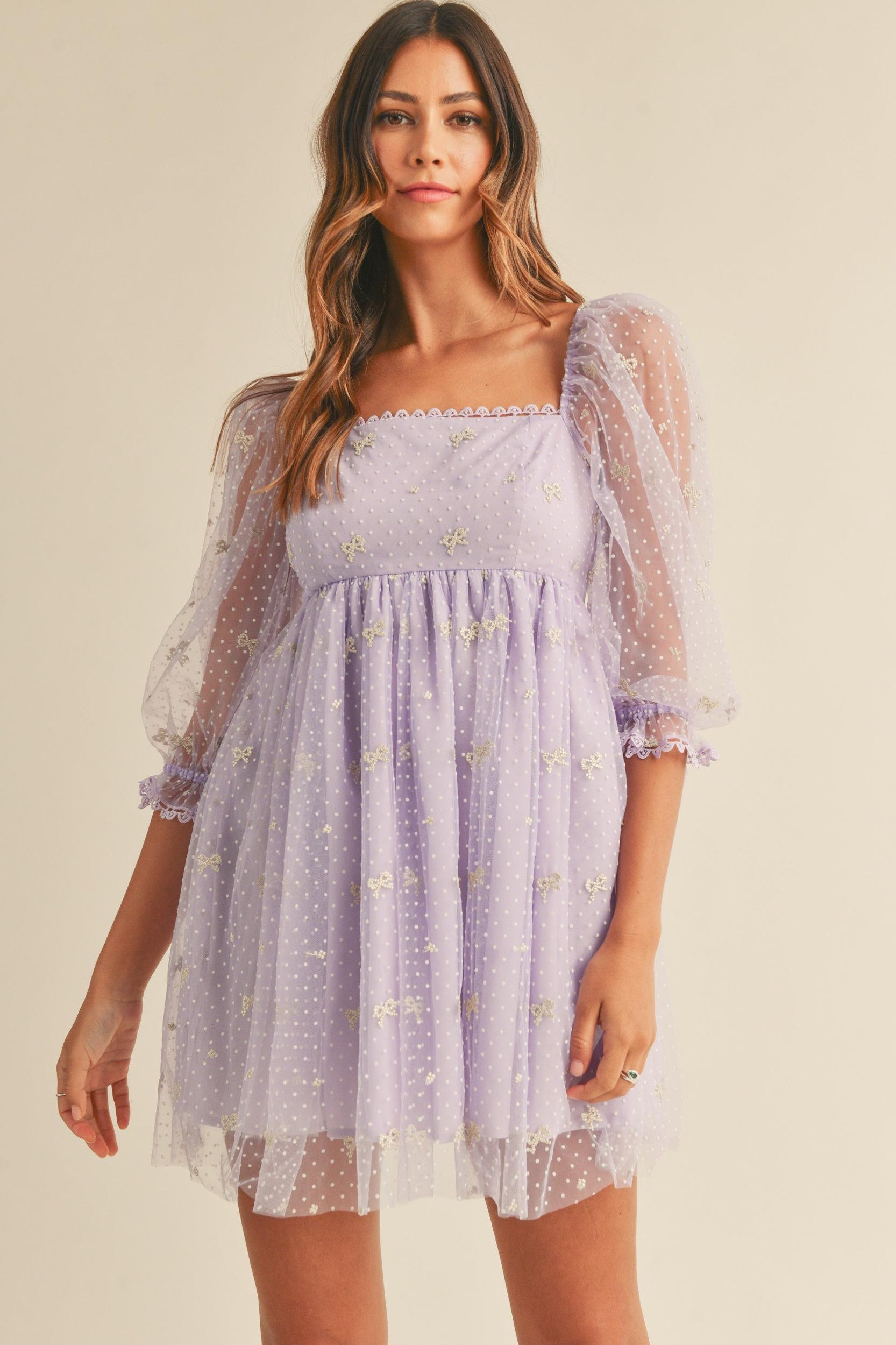 Swiss Dot Mesh Sleeve Dress Product Image