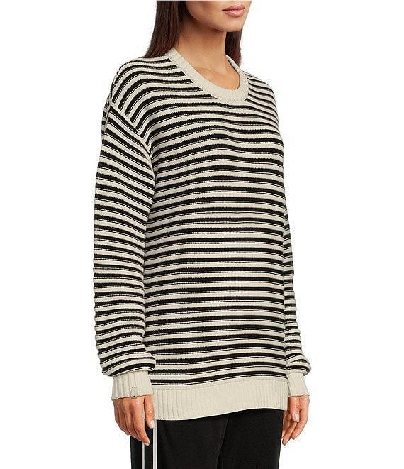 The Upside Boo Striped Knit Oversized Crew Neck Long Sleeve Pullover Product Image