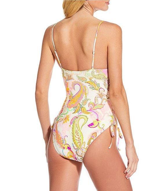 Gianni Bini Paisley Square Neck Ruched Tie Side One Piece Swimsuit Product Image