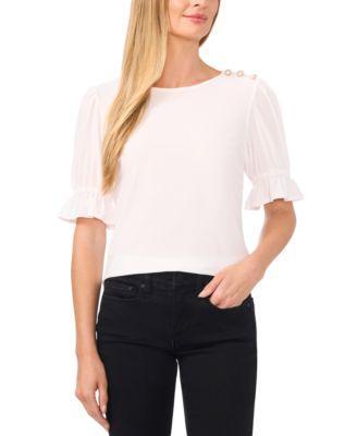 CeCe Womens Puff-Sleeve Button-Shoulder Knit Top Product Image