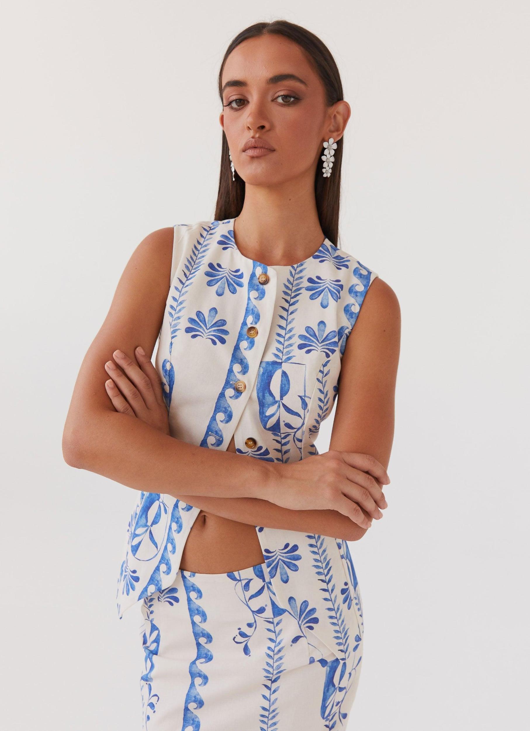 Born For Bordeaux Linen Vest - Floral Wave Product Image