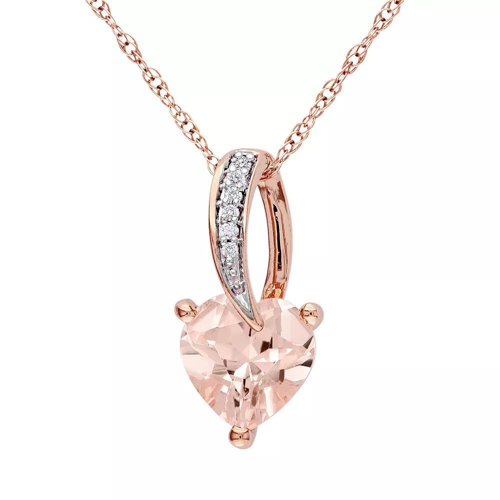 Stella Grace 10k Rose Gold Morganite and Diamond Accent Heart Pendant, Womens Pink Product Image