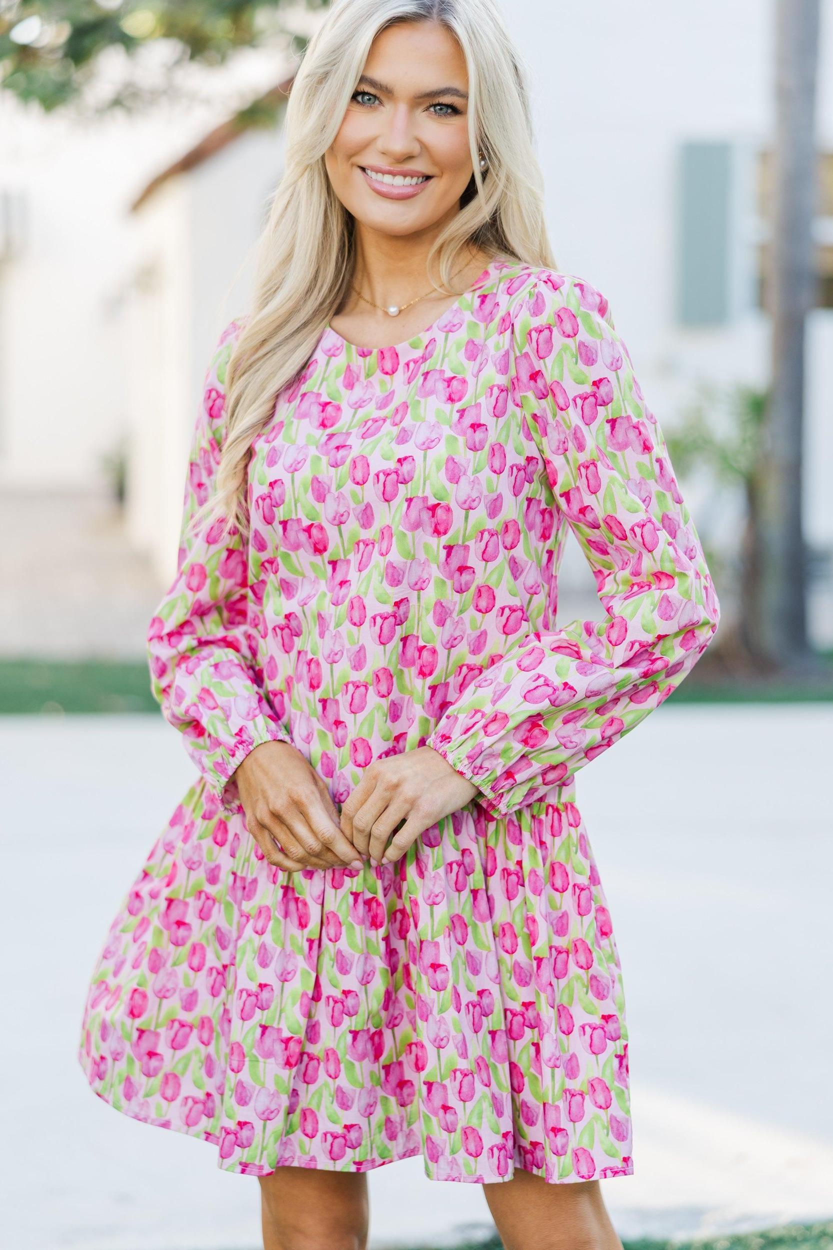 Our Love Pink Floral Drop Waist Dress Female Product Image