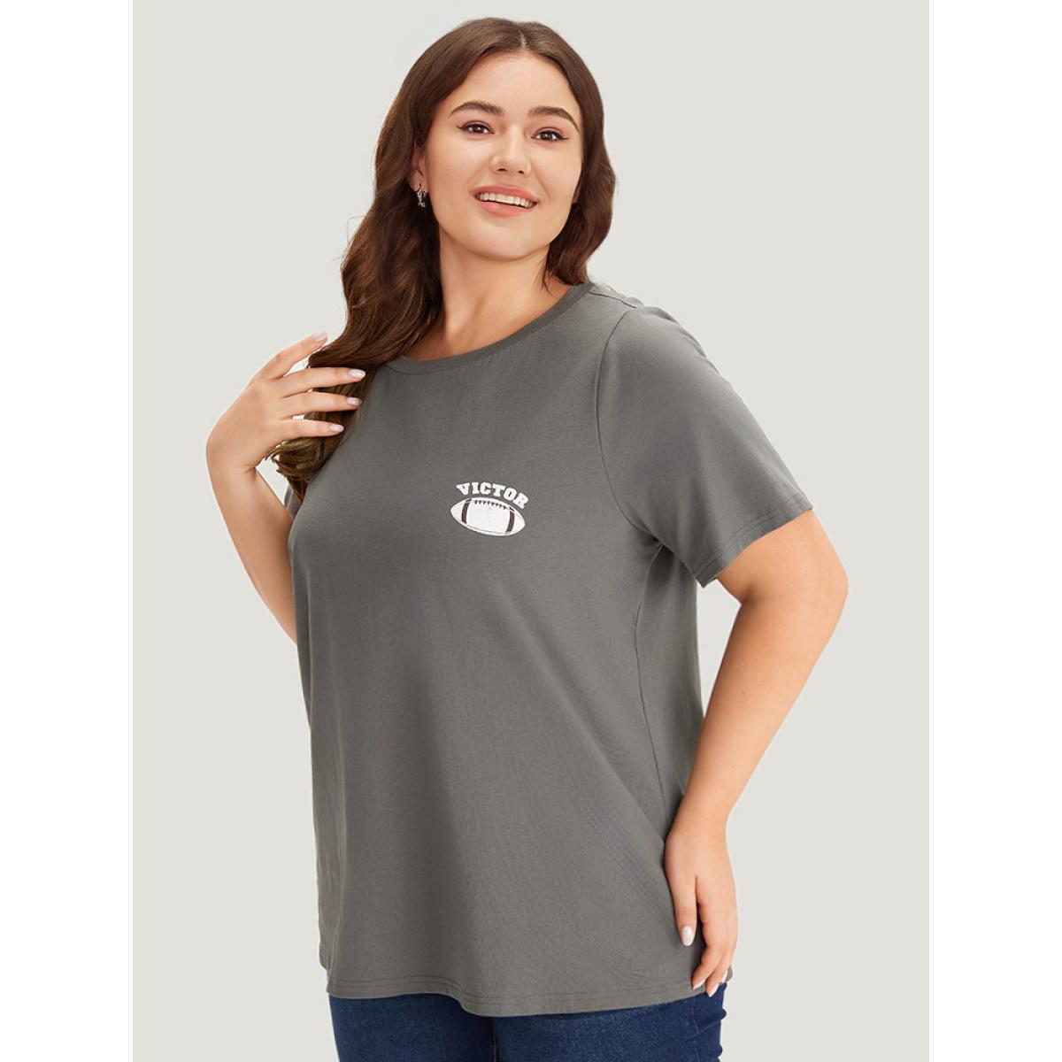 Plus Size Plain Graphic Print Round Neck T-shirt DimGray Women Casual Printed Letter Dailywear T-shirts BloomChic 30/6X Product Image